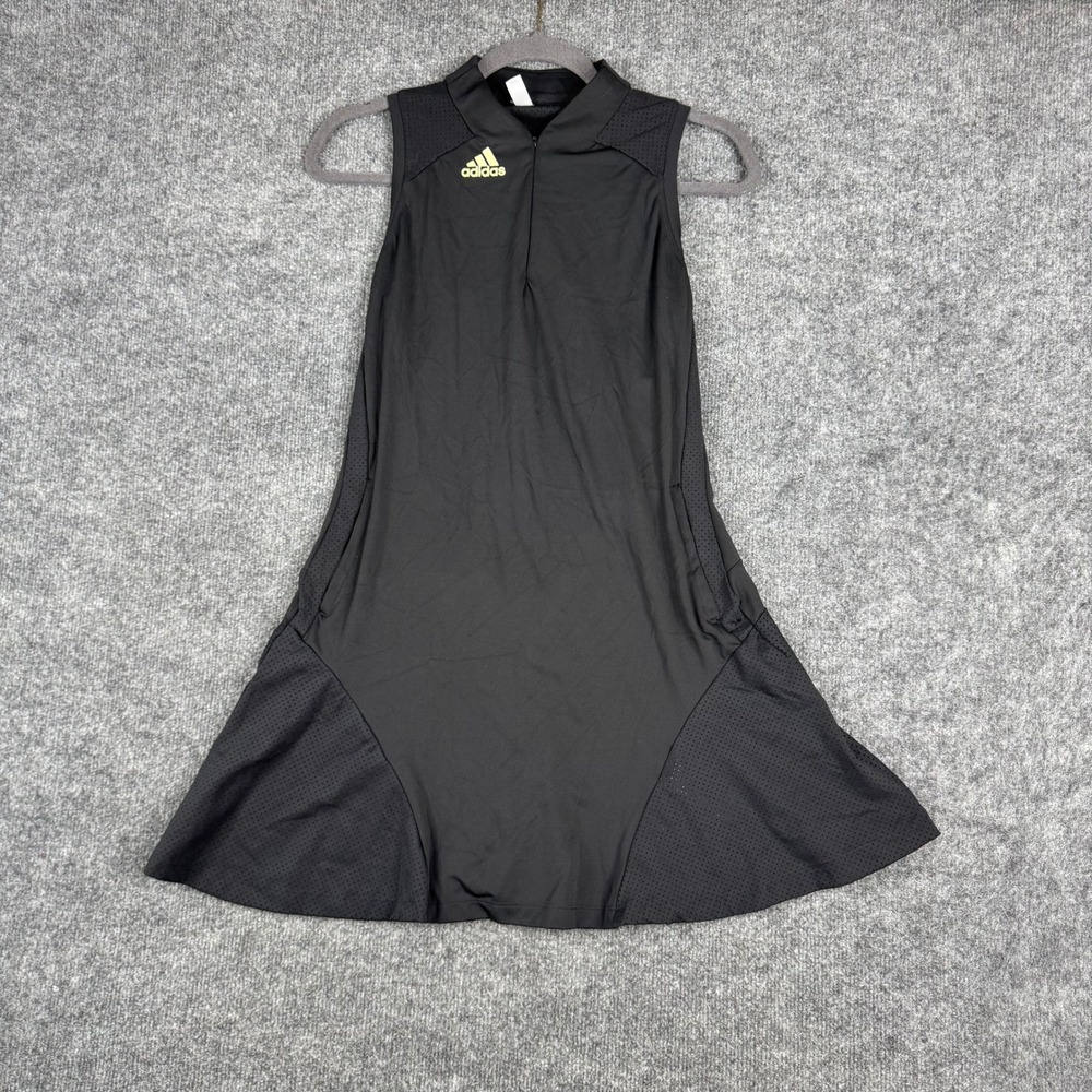 Adidas Golf Dress Womens Size S Black Primegreen Sleeveless Quarter Zip Athletic